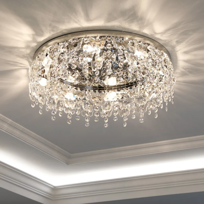 

Ceiling chandelier living room 2021 home decoration round crystal chrome ceiling lamp dining room bedroom indoor lighting