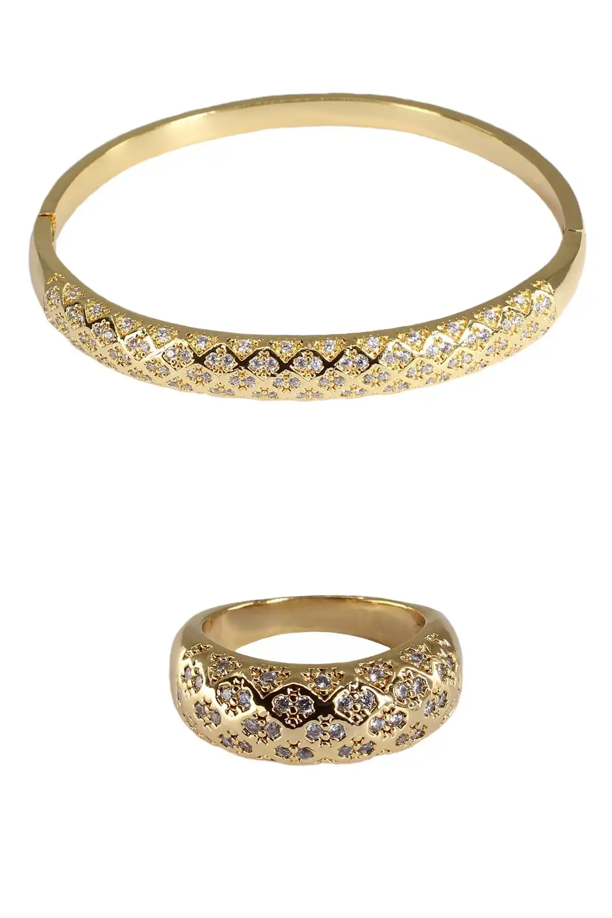 

Women's Fashion Jewelry Gold Plated Honeycomb Bracelet Ring 2 PSC. SETS 08441-S23
