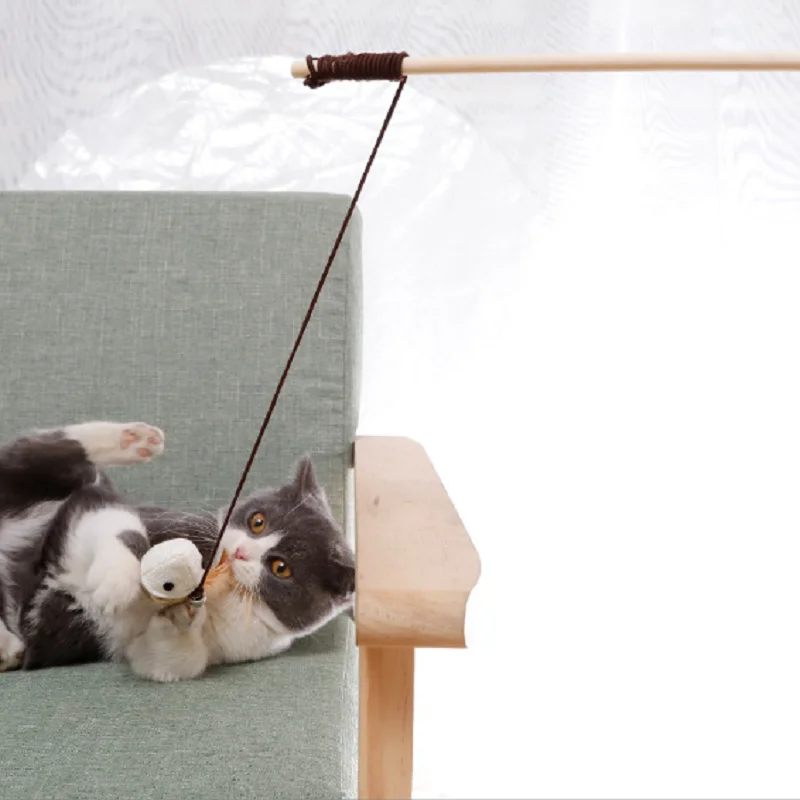 

Wooden Pole Teasing Cat Stick Interactive Teaser Feather Toys With Mini Bell Cat Wand Toys Cat Catcher Wooden Stick Pet Supplies