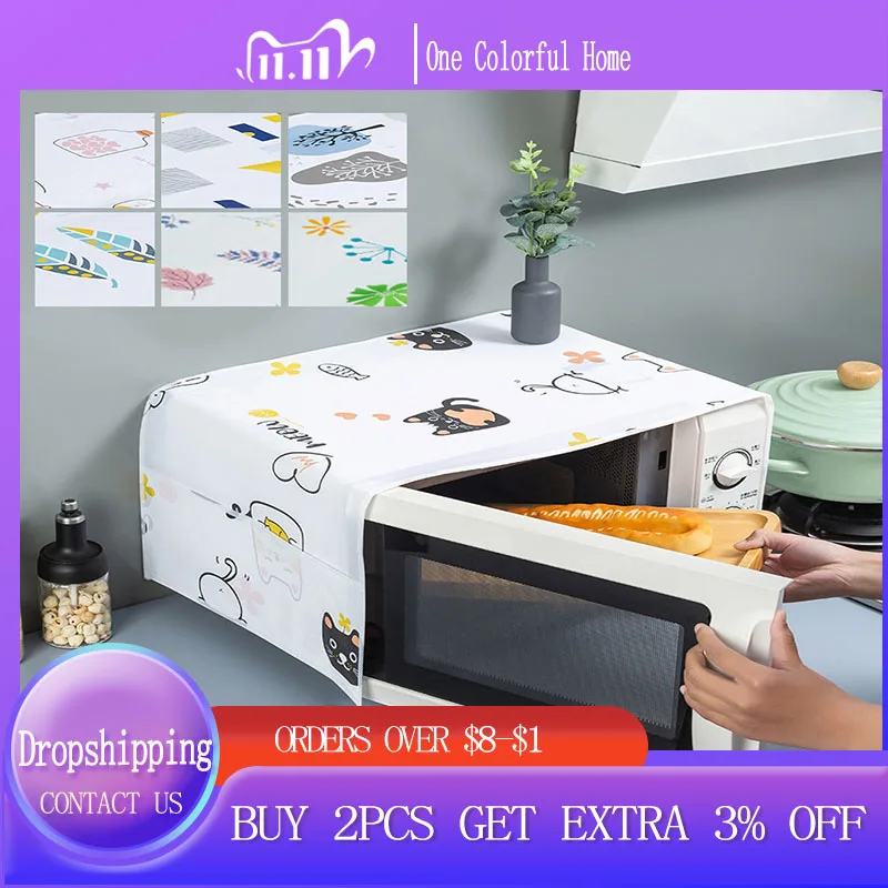 

Waterproof Printed Microwave Dust Cover Grease Proofing Storage Bag Double Pockets Dust Covers Nordic Style Kitchen Accessories