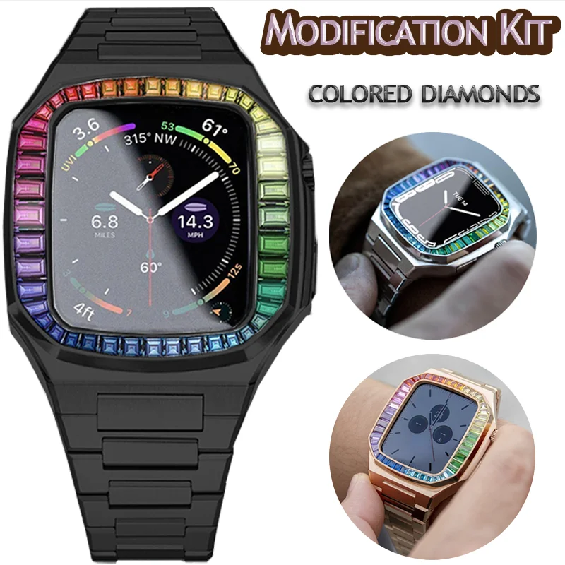 

Luxury Modification Kit Mod Metal Frame for Apple Watchband 44mm Stainless Steel Case for Iwatch Sereis 6 5 4 SE Leather Strap