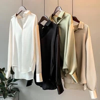 jocoo jolee women korean harajuku satin shirts long sleeve chic blouses oversized tops simple all match tunic 2021 autumn