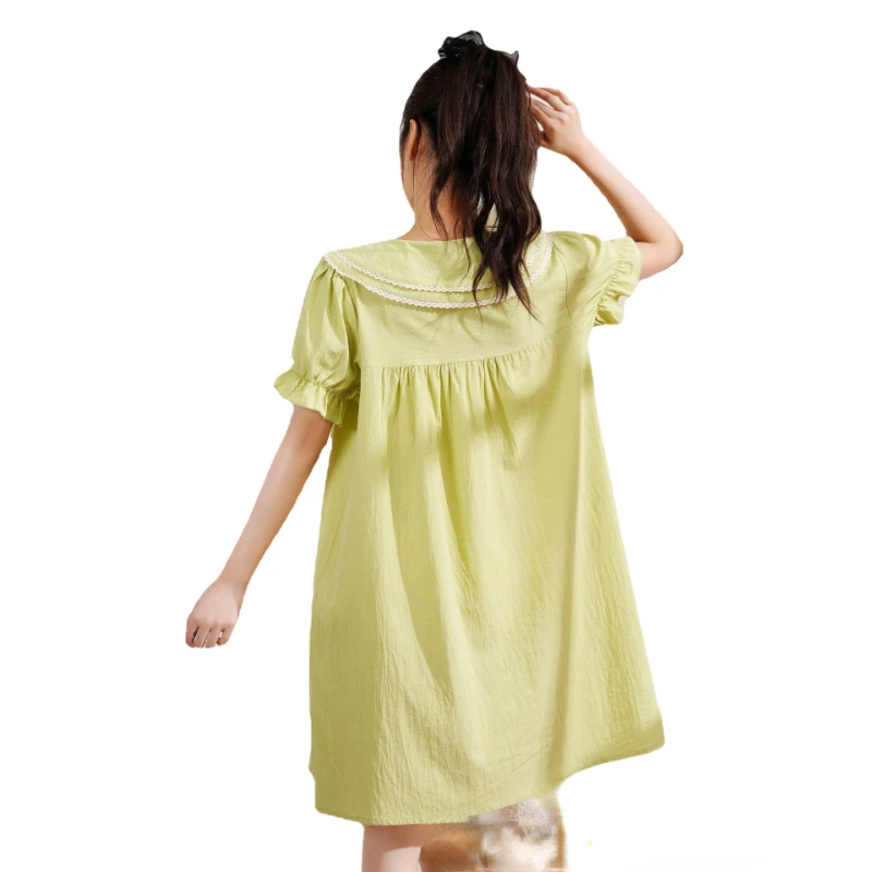 2023 Spring Pajamas for Women's New Home Wear Cotton Short-sleeved Long Skirt Can Be Worn Outside Breathable and Soft Loungewear
