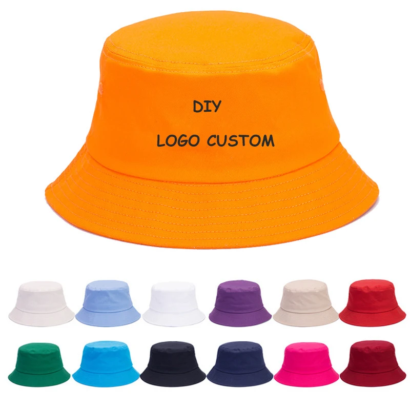 Custom Logo Unisex Cotton Bucket Hats Women Summer Sunscreen Panama Hat Men Solid Color Sunbonnet Fedoras Outdoor Fisherman Hat