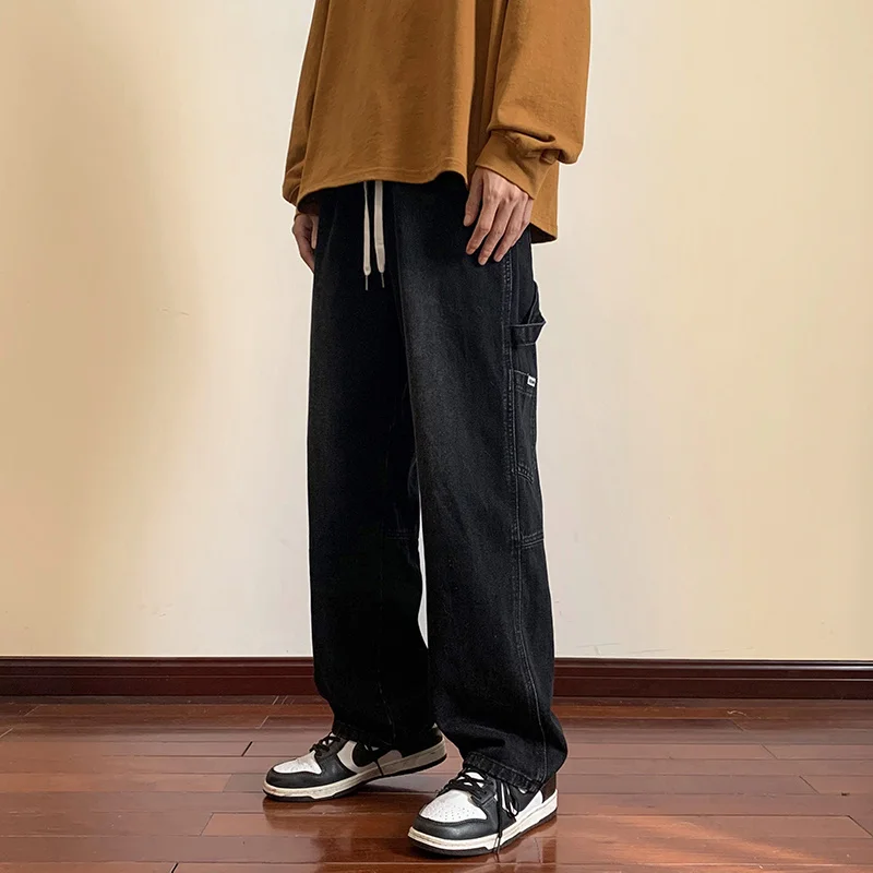 Brown Blue Black Baggy Jeans Men Fashion Retro Pocket Cargo Jeans Mens Streetwear Hip Hop Loose Straight Denim Trousers Men