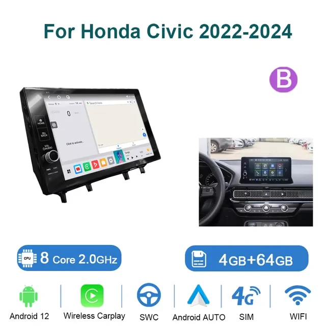 Автомобильный мультимедийный видеоплеер 8 + 256 ГГц 11 5 дюйма Android 13 для Honda Civic 2022-2024