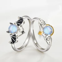 2022 new couple rings angel devil moonstone silver color ring for women men opening adjustable lovers ring jewelry gift