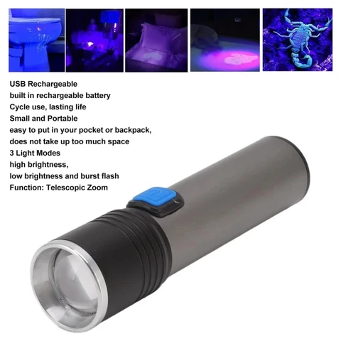 Портативный ультрафиолетовый фонарик Uv Led 365 нм  черный