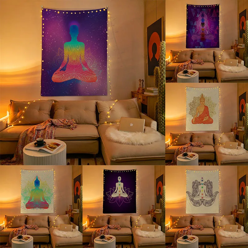 

Tapestry Buddhist Yoga Meditation Decor Illustration Livingroom Wall Hanging Background Cloth