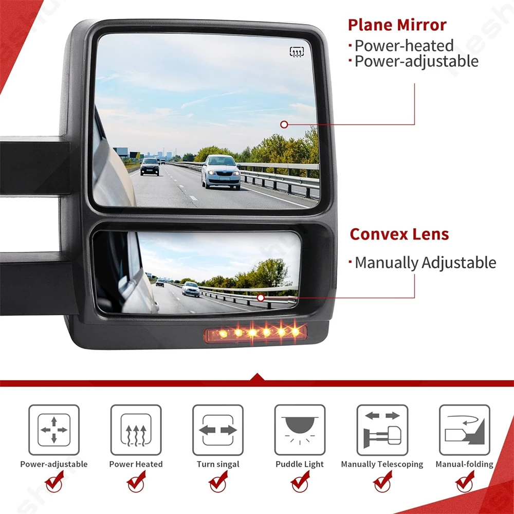 Раздвижное буксировочное зеркало для 2007 2008 2009 2010-2014 Ford F-150 Series F150 Raptor боковое с