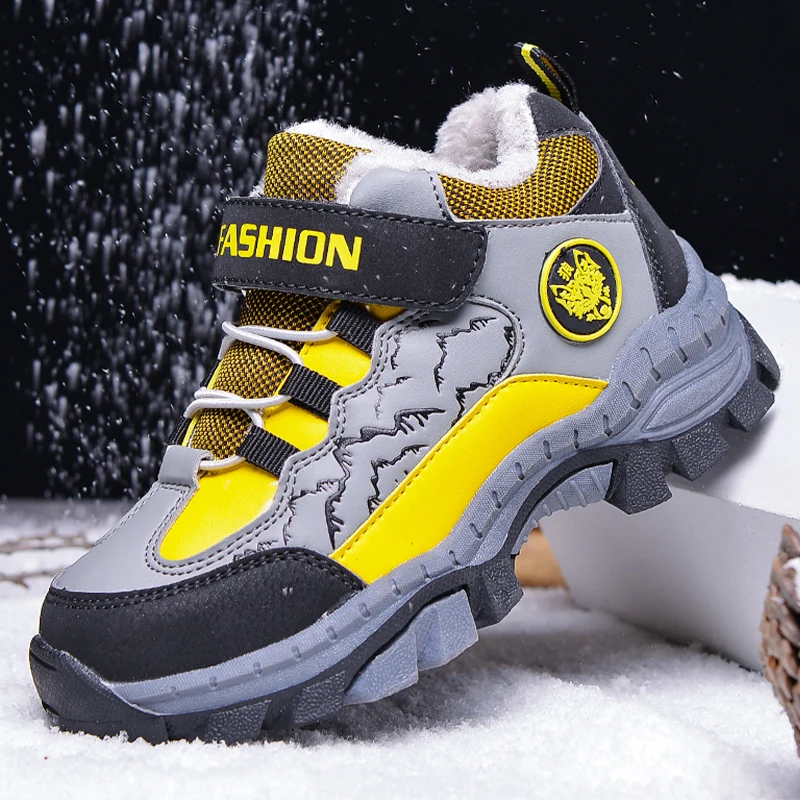 2022 Children Sneakers Winter Plush Boys Hiking Shoes Antislip Waterproof Tennis for Kids Warm Outdoor Girls Shoes Free Shipping