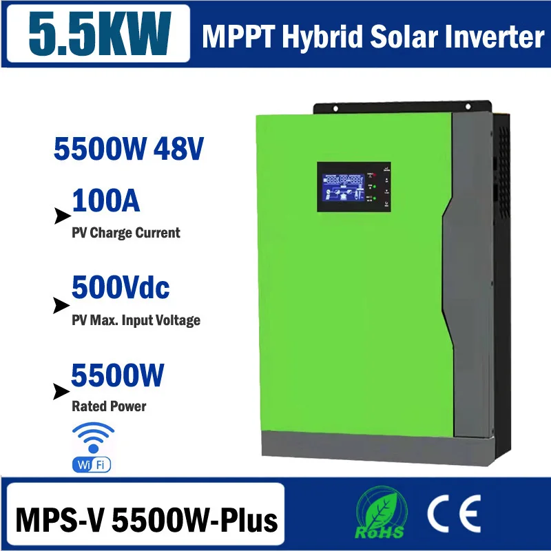 

5500W Hybrid Off-Grid Inverter MPPT 100A Solar Controller Pure Sine Wave 48VDC to 220VAC with WiFi Solar Inverter