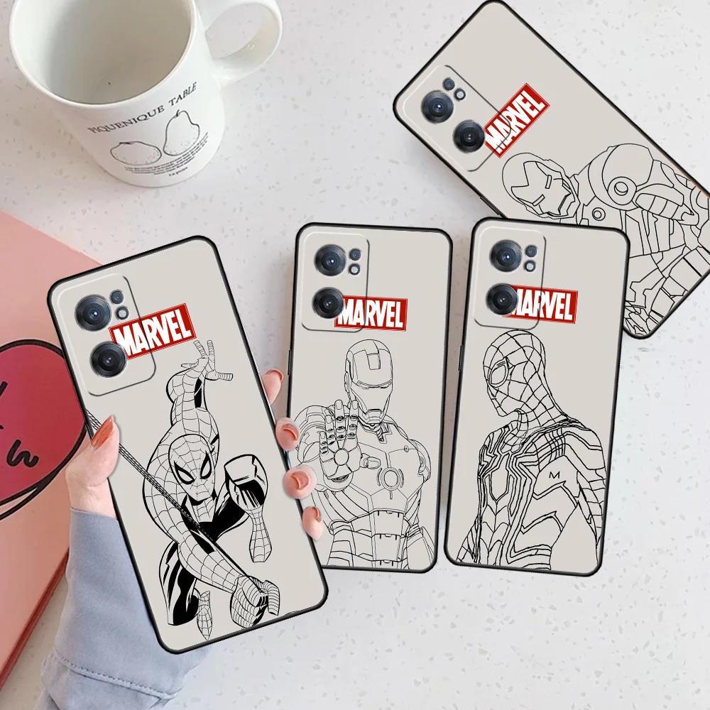 

Mobile Phone Case for OnePlus 8T 7 9 10 Pro Nord 2 9R Black Shell 7T for Oppo F19 A53 A93 5G A15 A52 Cover Marvel Avengers LOGO