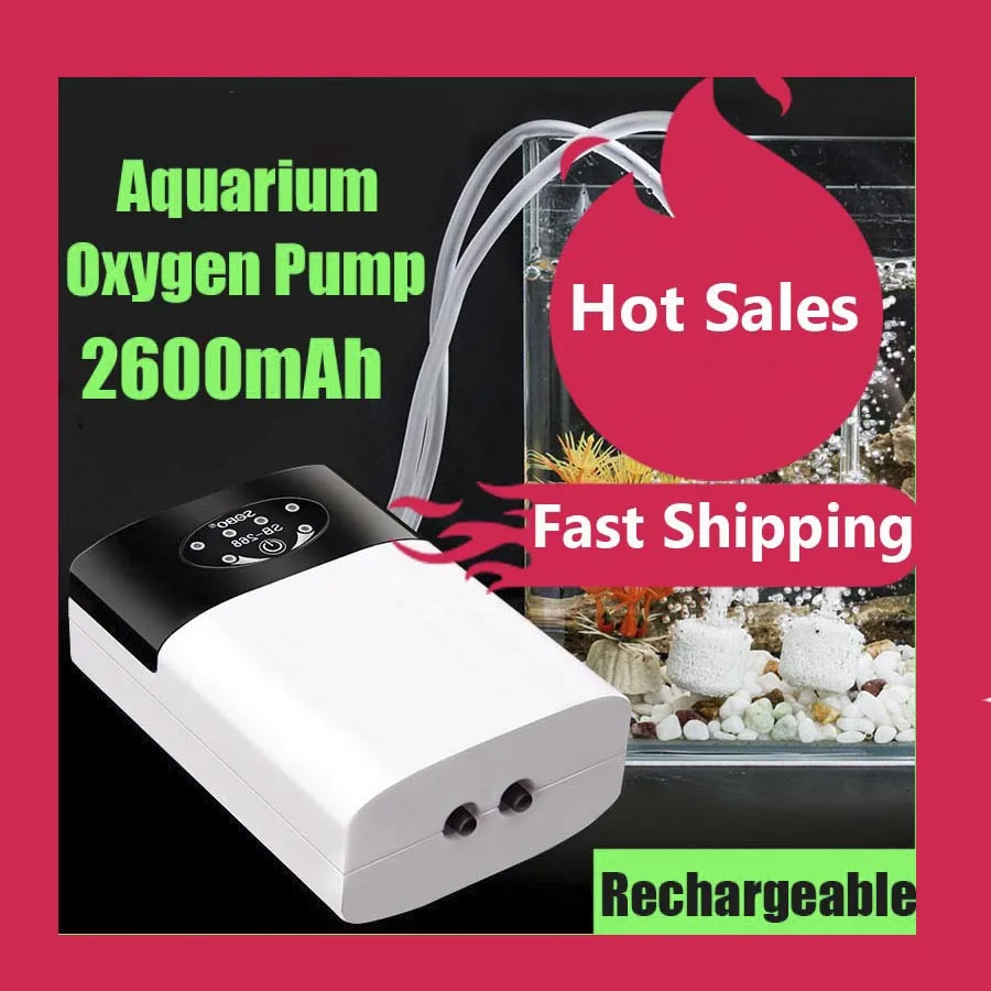 

New Outdoor Aquarium Oxygen Air Pump Compressor Fish Tank 2600mAh USB Rechargeable Portable Exhaust Ultra Silent Mute Pet