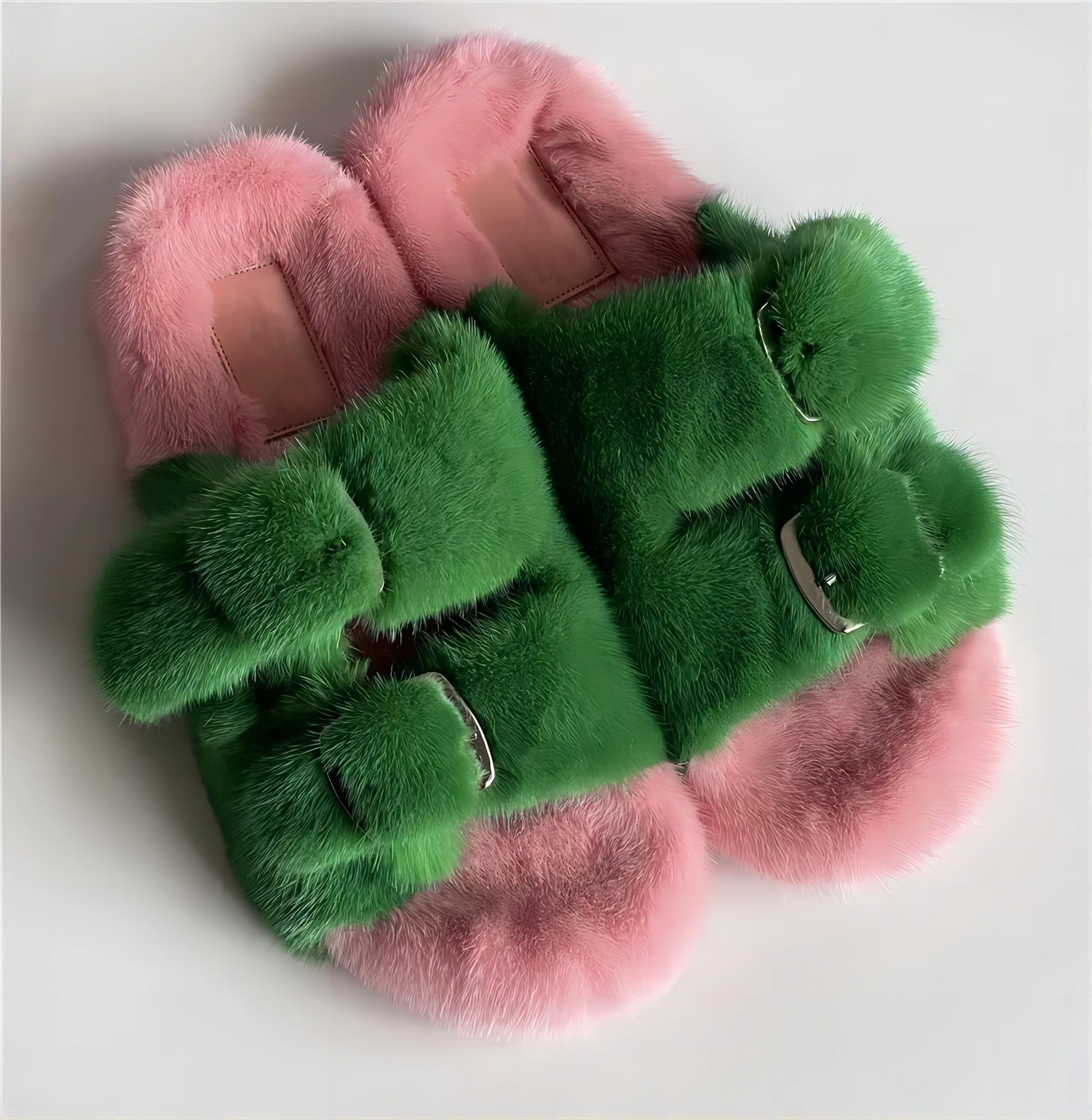 Меховые шлепанцы для женщин Роскошные зимние Плюшевые сандалии на платформе без