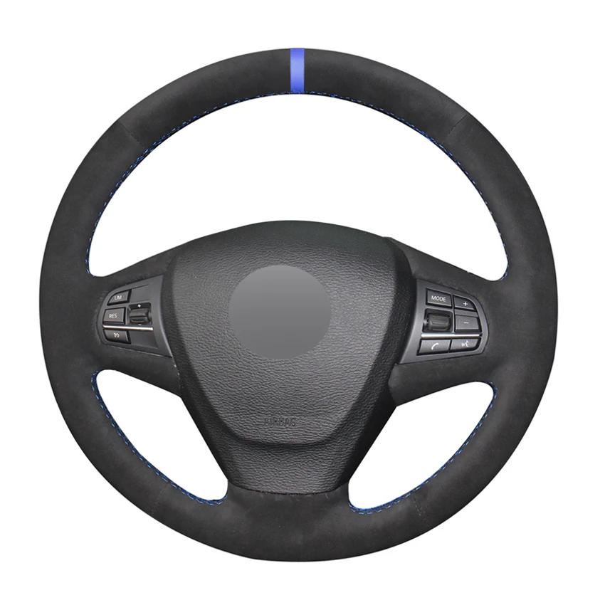 

Black Faux Suede Blue Marker Handsewing No-slip Car Steering Wheel Cover for BMW X3 F25 2010-2017 X5 F15 2013-2017