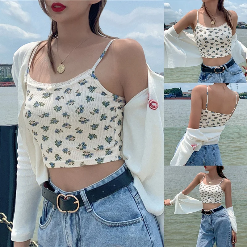 

Women's Fashion Print Slim Sling Halter Tank Tops Apricot