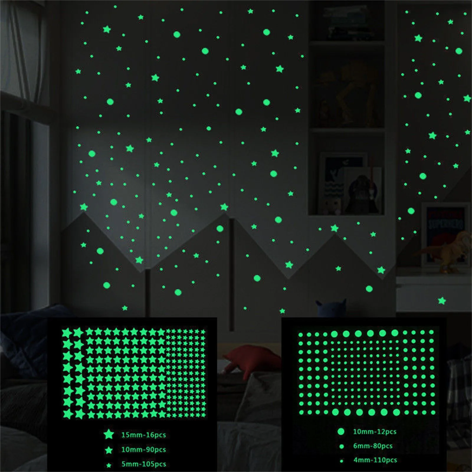 

Светящаяся наклейка с пятиконечными звездами, декоративная наклейка для спальни, украшение детской комнаты, наклейка на стену с календарем