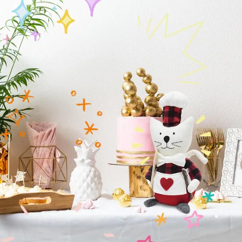 Сидячая мягкая кукла-кошка украшение с дизайном кота шеф-повара