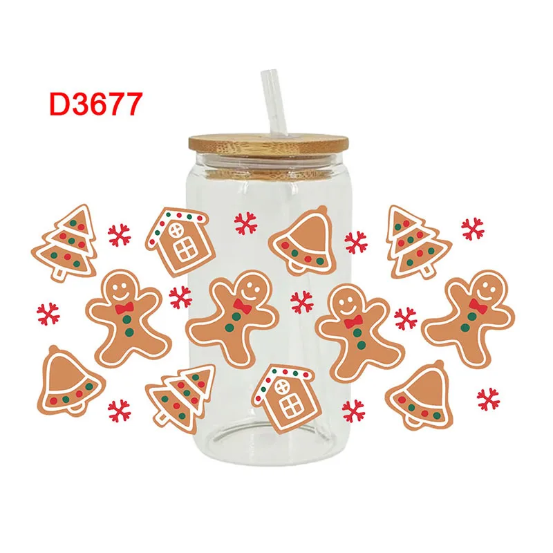 

3D UV DTF переводные наклейки, обертки для чашек на 16 унций, печать с Рождеством для DIY стекла, керамики, металла, кожи и т. Д. D3624