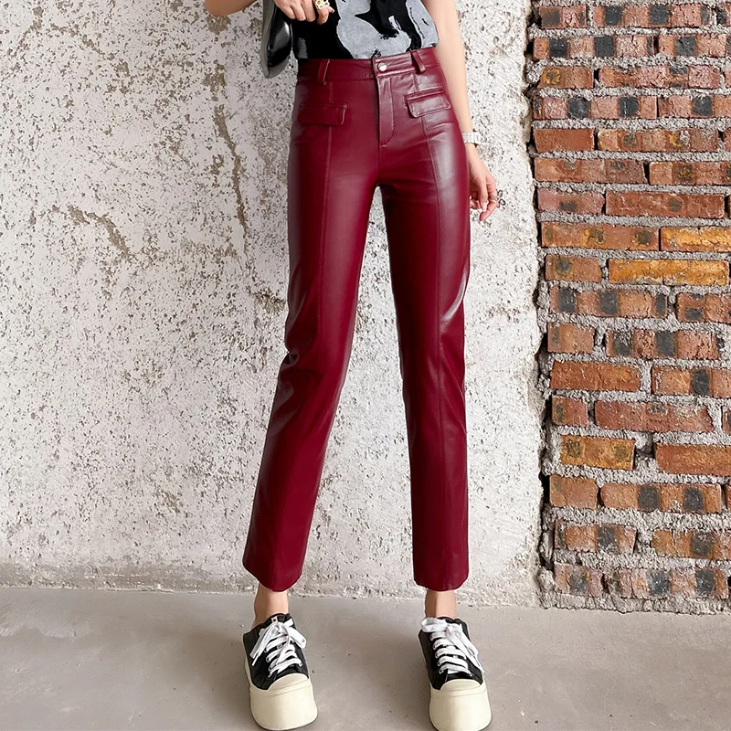 Real Sheepskin Genuine Leather Pants 2023 Tight Small Foot Pants Pencil Pants Women Trousers Korean Streetwear Vetement Femme