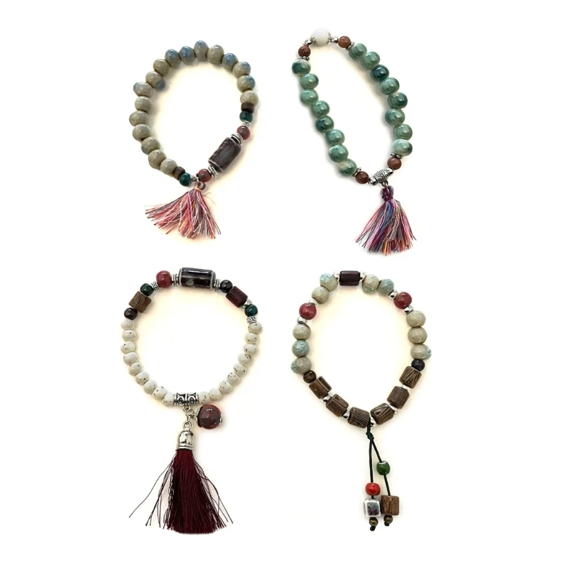 

Ethnic Style Fashion Glaze Ceramic Beaded Dainty Bracelets Strand Tassels Bracelet Multicolor Elastic Loves Gifts 264E