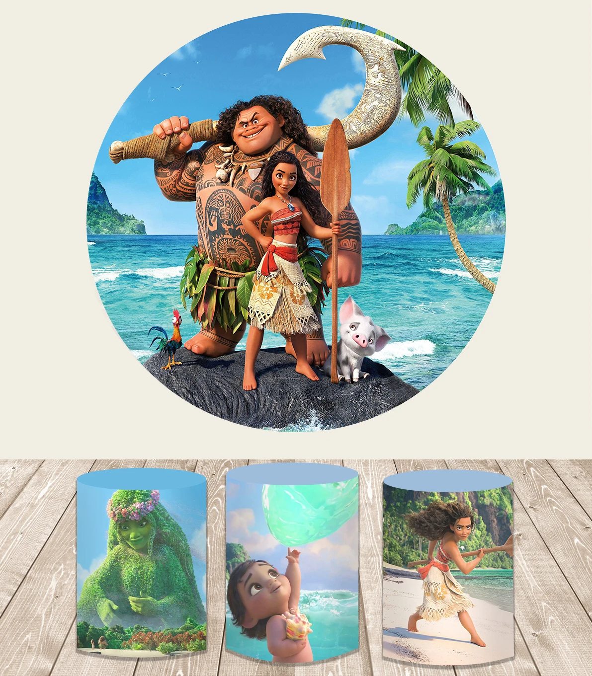 

Moana Vaiana Ocean Sea Maui Decoration Backdrop Kids Birthday Round Circle Cover Summer Ocean Background Covers Elastic Pliths