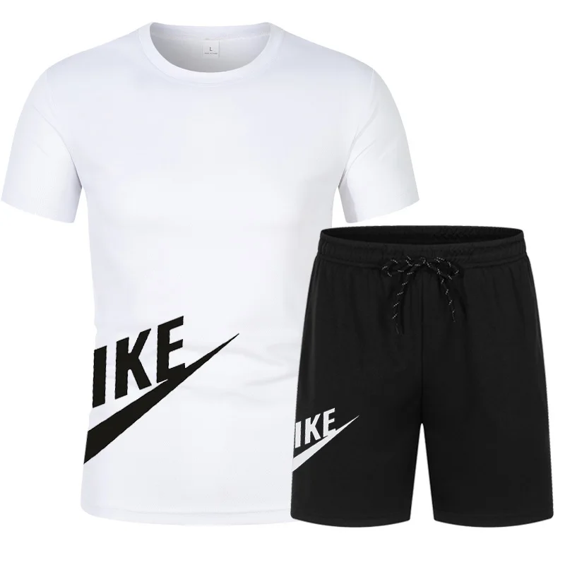 

Summer ;s Sportswear Brand Fitness Suit Running Clothes Casual T-shirt + Shorts Sets Breathable 2 Piece Jogging Tracksuit Men