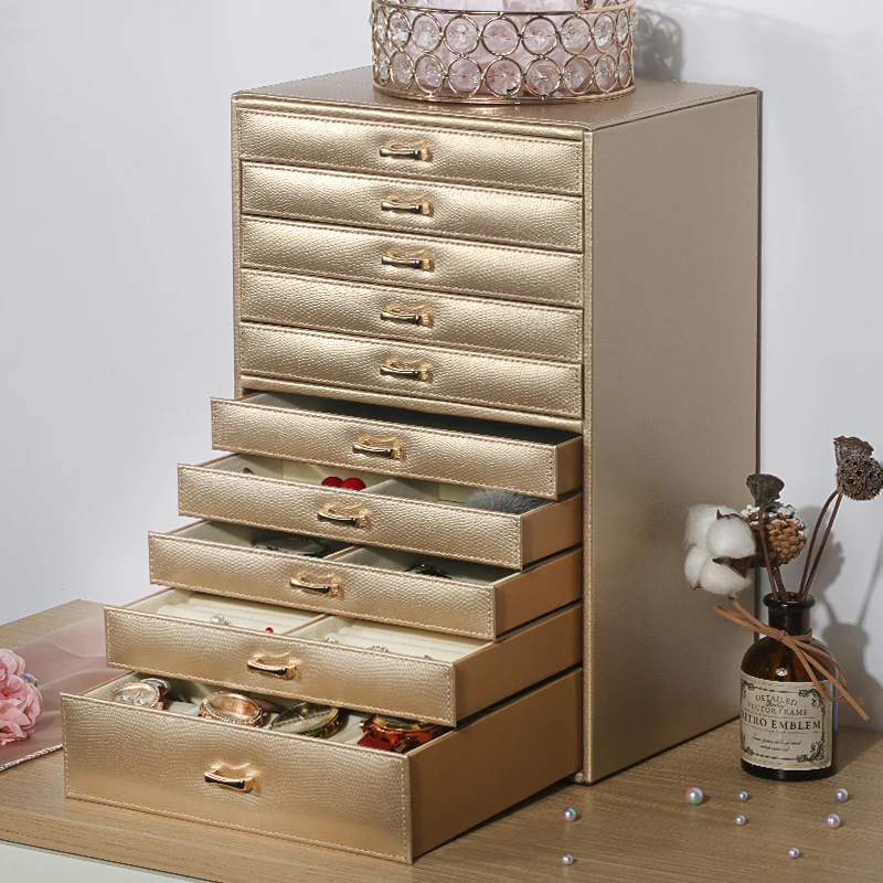 

Большая шкатулка для хранения украшений для женщин, 10 ящиков, органайзер для ювелирных изделий, коробка для хранения ожерелий, колец, браслетов, часов, для подарков