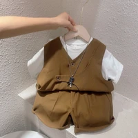 boys suit childrens summer 2022 new baby boy short sleeve shorts t shirt fashion and handsome vest three piece