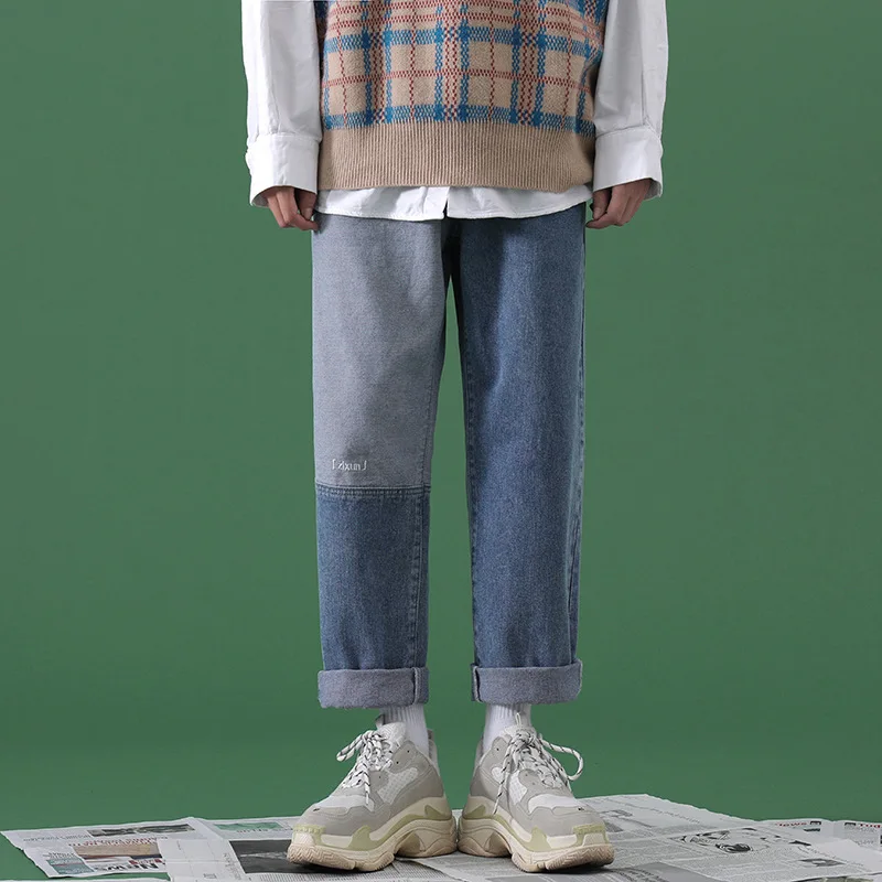 

Wholesale 2022 Stitching Jeans Male Loose Bf Straight Spring Autumn Wide-leg Students Retro Wild Casual Hip Hop Harem Pants