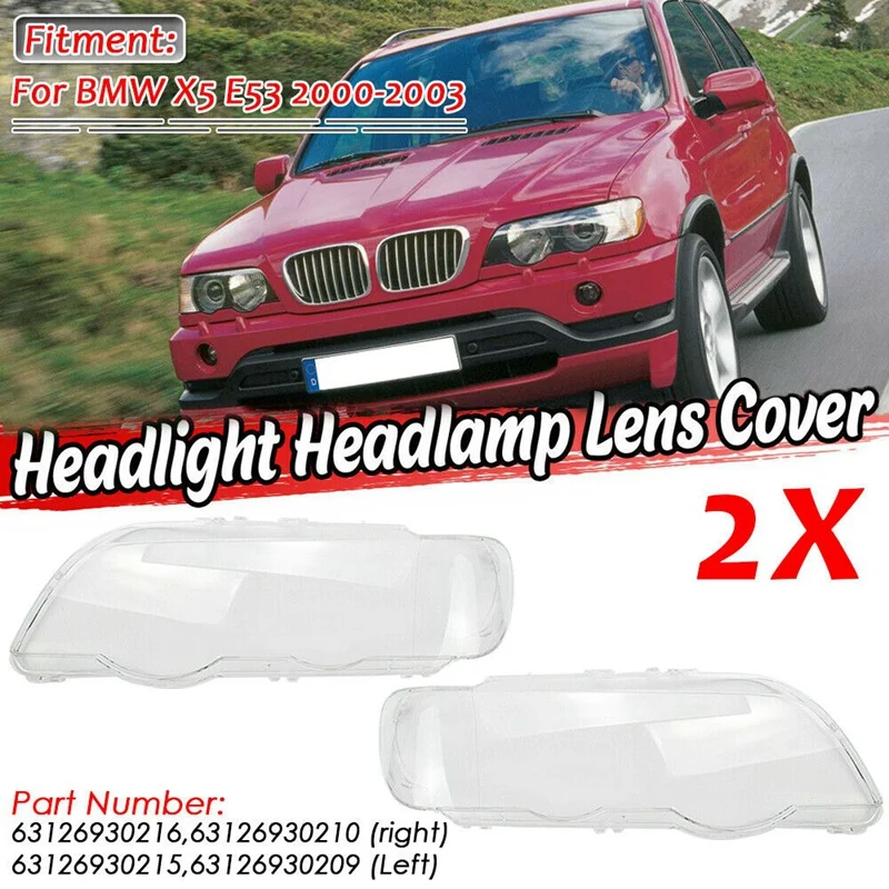 

For-BMW X5 E53 2000-2003 Left+Right Headlight Lens Head Light Lamp Lense Cover