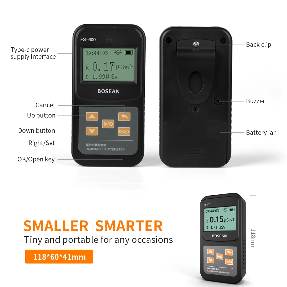 

FS-600 Geiger Nuclear Radiation Detector Meter Beta Gamma X-Ray Dosimeter Measure Instruments Electromagnetic Radiation Detector