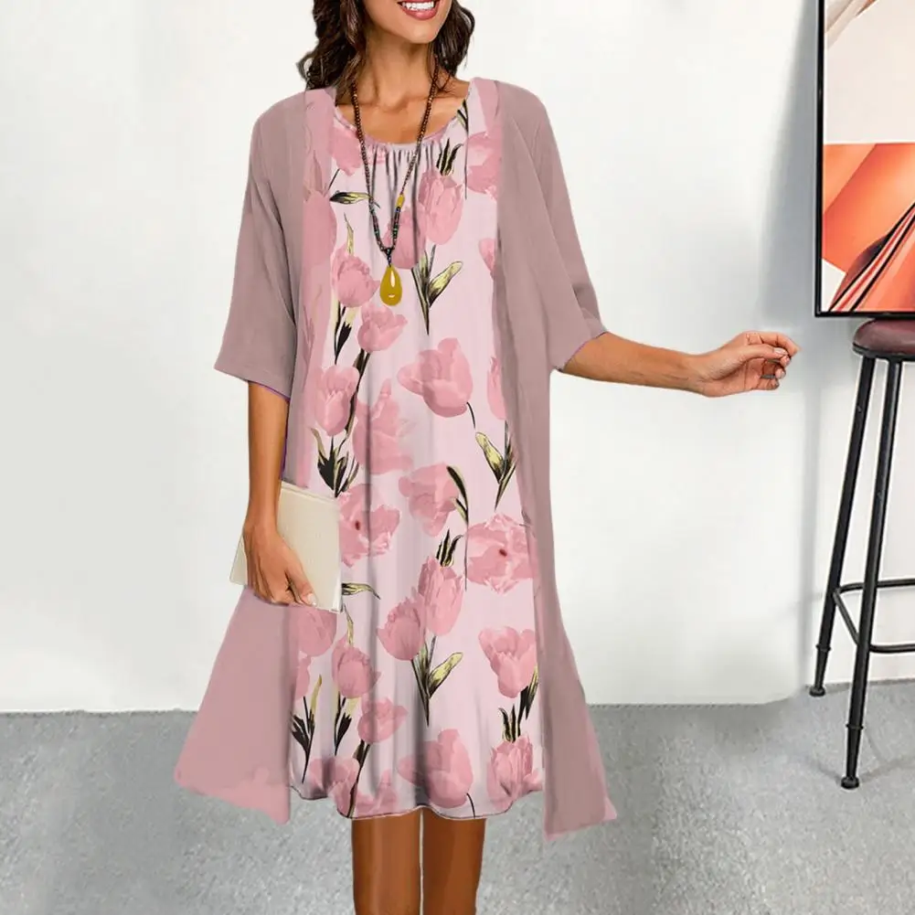 

1 Set Summer Dress Set Round Neck Sundress Cover Summer Casual Dress Sundress Cover Set