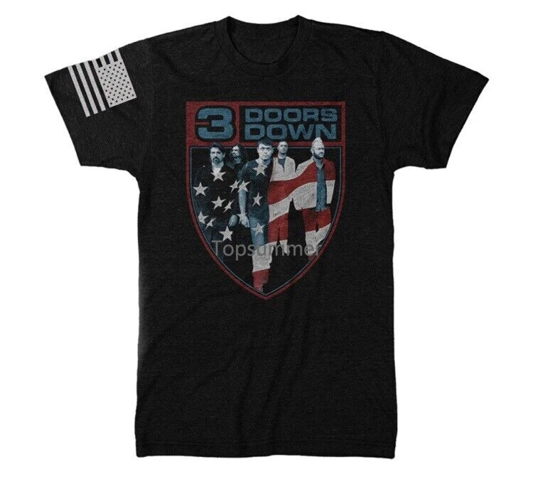 

New Shirt 3 Doors Down Black Crest USA Flag T-Shirt Size Small Concert Shirt