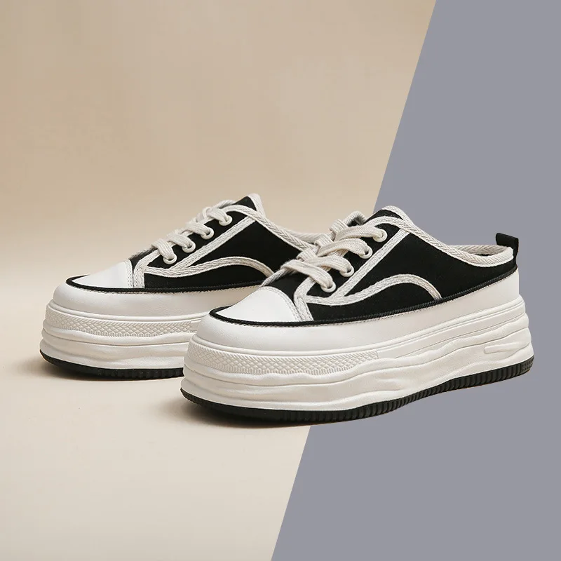 

2022 New Platform Sandals Women's Summer Outer Wear Canvas Closed Toe Korean Style Ins Style Slippers Dissolved Bottom Sandals