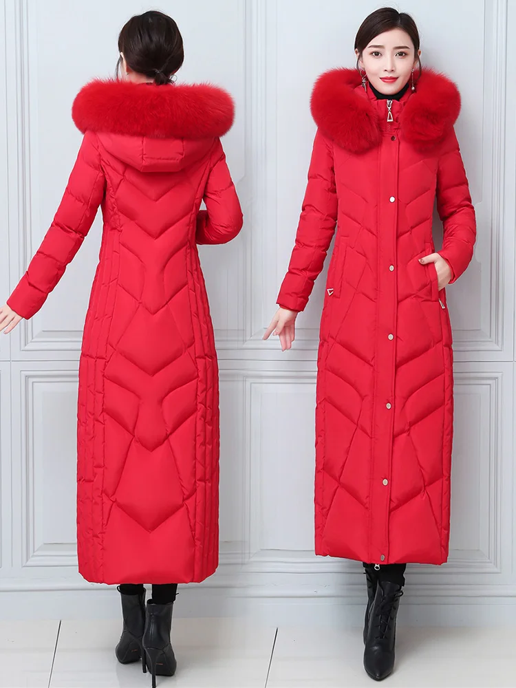New Women Lengthened Down Coat Winter Fashion Detachable Real Fox Fur Collar Thicken Warm Long Slim Down Jacket Female Overcoat