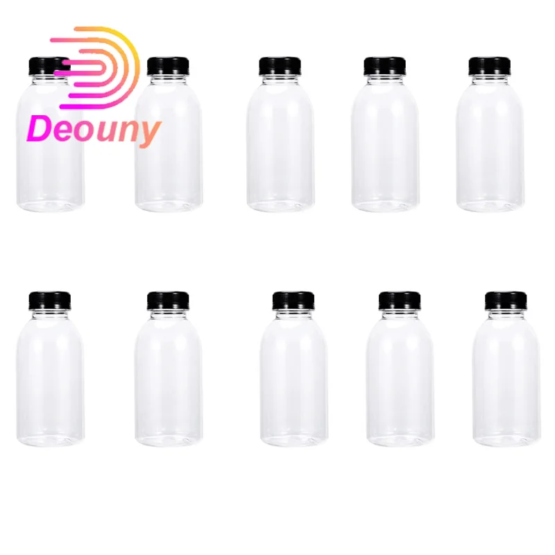 Фото DEOUNY 10 шт. одноразовая круглая бутылка для воды из ПЭТ, бутылка для сока, пластиковая бутылка 350 мл 500 мл, прозрачная бутылка №1