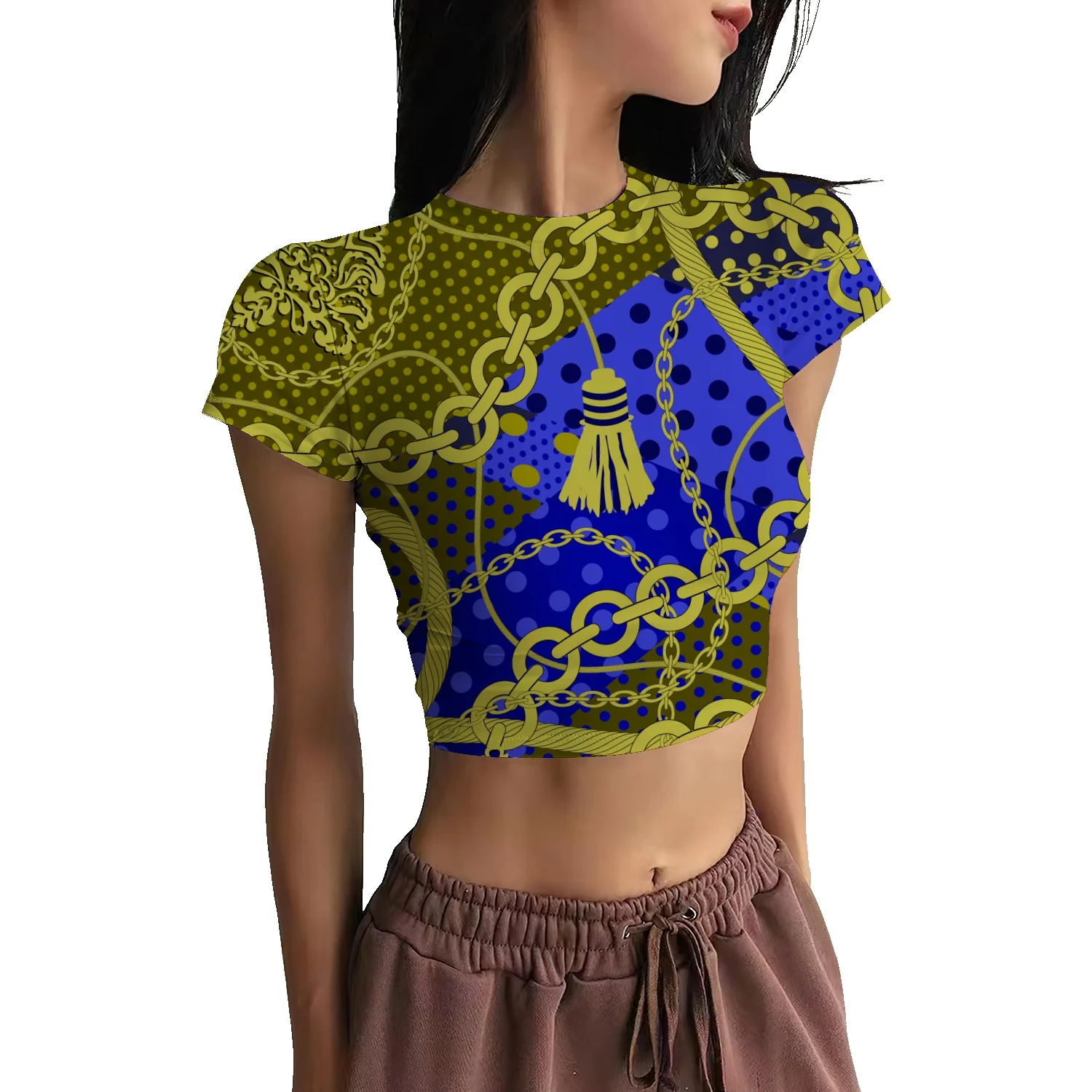 

Женский топ с коротким рукавом и цепочкой в стиле барокко