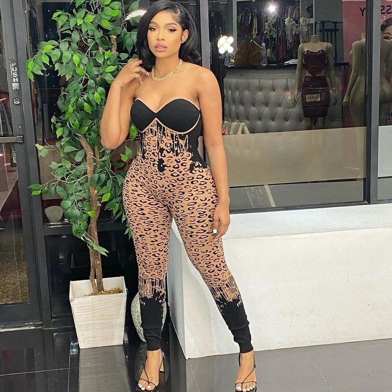 

Sexy Print Off Shoulder Bodycon Jumpsuit Birthday Party Outfits for Women Backless Y2k Clothes One Piece Club Rompers