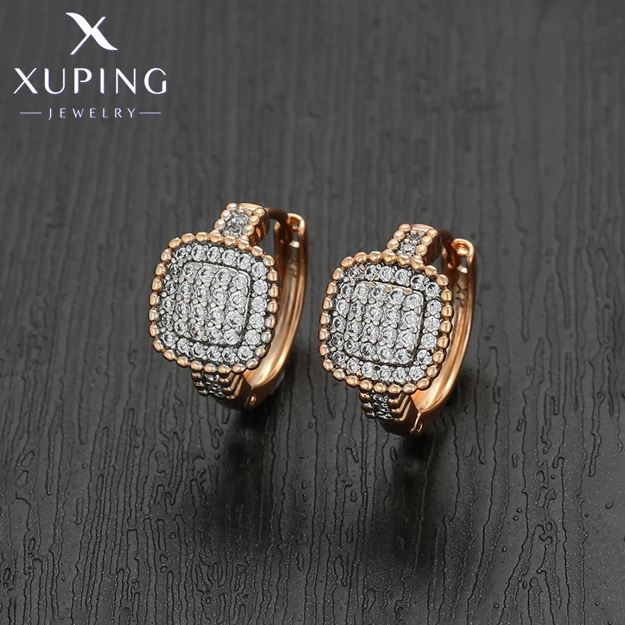 Xuping ювелирные изделия Новое поступление квадратные серьги Huggies золотого цвета