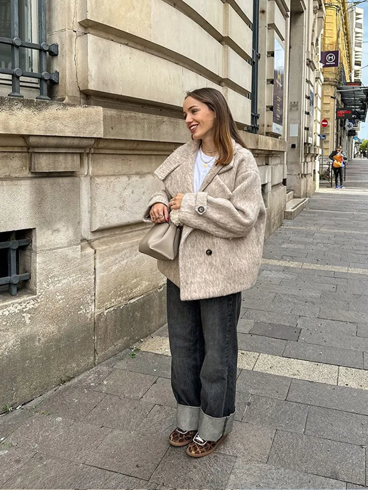 2024 универсальное теплое женское пальто с воротником лацканами однобортное