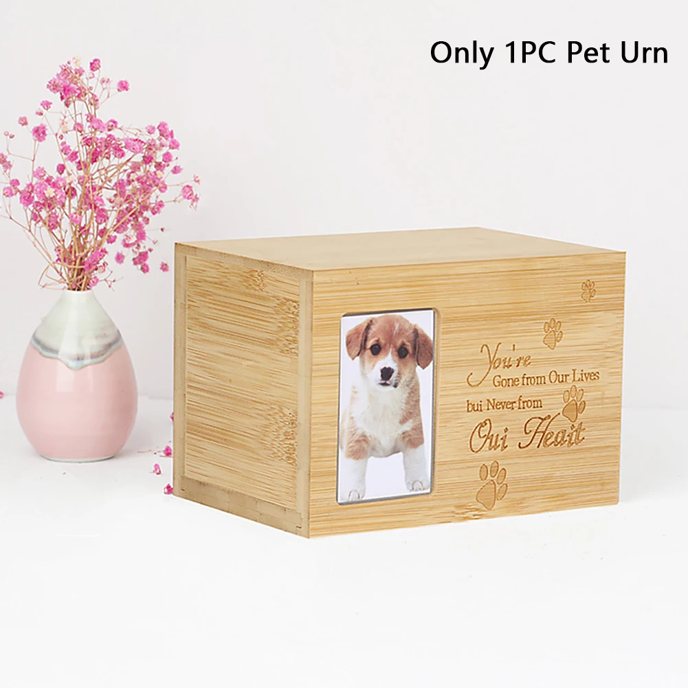 

Keepsake Pet Urn Small Ashes Headstone Case Picture Frame Dog Cat Storage Memorial Animal Bamboo Gift Cremation Box