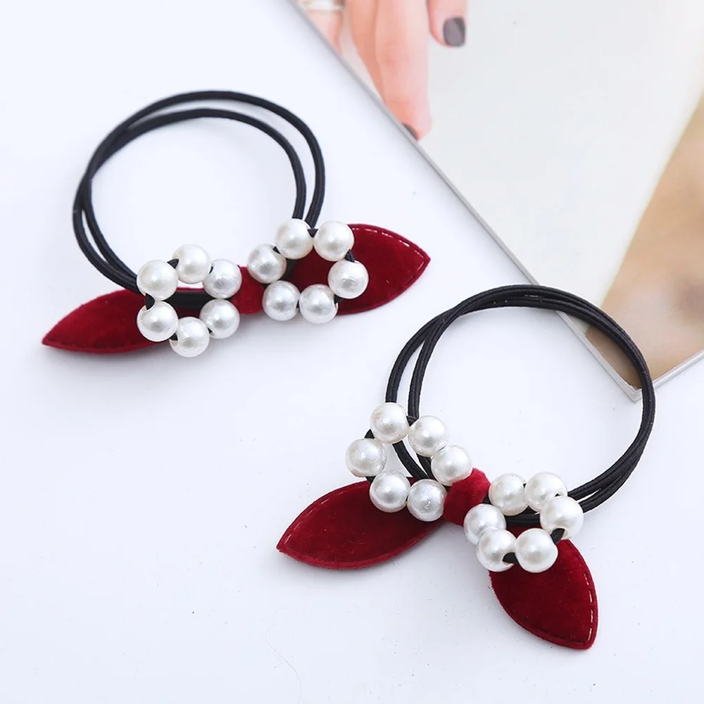 

Bow with Pearl Head Rope Girls Rubber Band Suitable for Lovely Girls Fixed Hair Accessories High Elastic Hair Circle