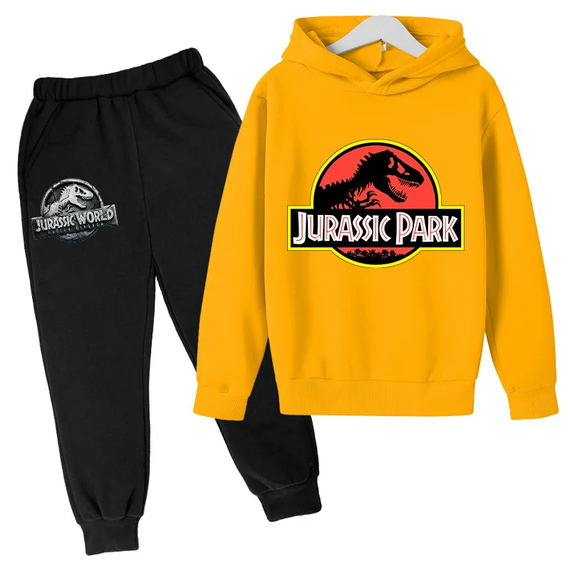 

2022 Jurassic Park World Dinosaur printing Cotton Hoodies Children Set Clothes Teens Outwear Sweatshirt Student Sweatshirt 4-14Y