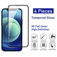 4pcs hd full cover screen protector tempered glass for iphone 11 12 13 pro xr x xs max mini glass high definition 9d