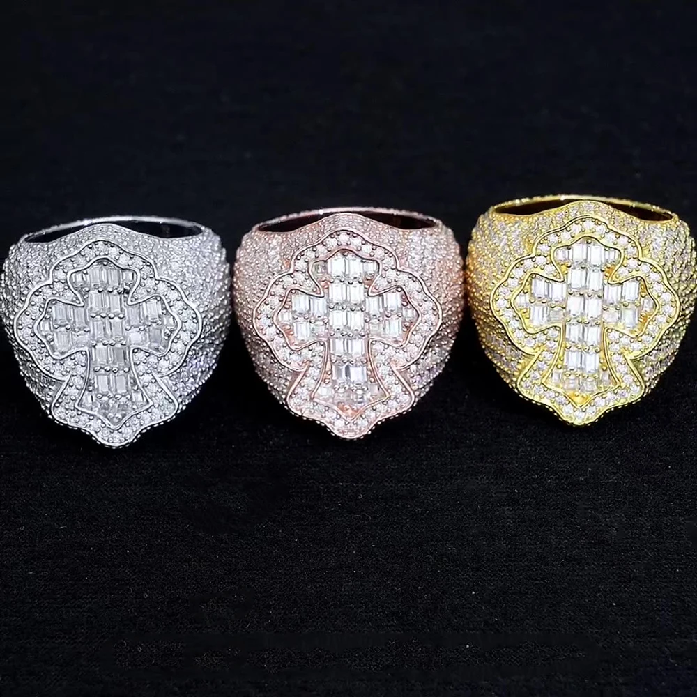 S925 Moissanite Cross Rings For Women Silver Wedding Ring Finger Jewelry Men Pass Tester Free Shipping