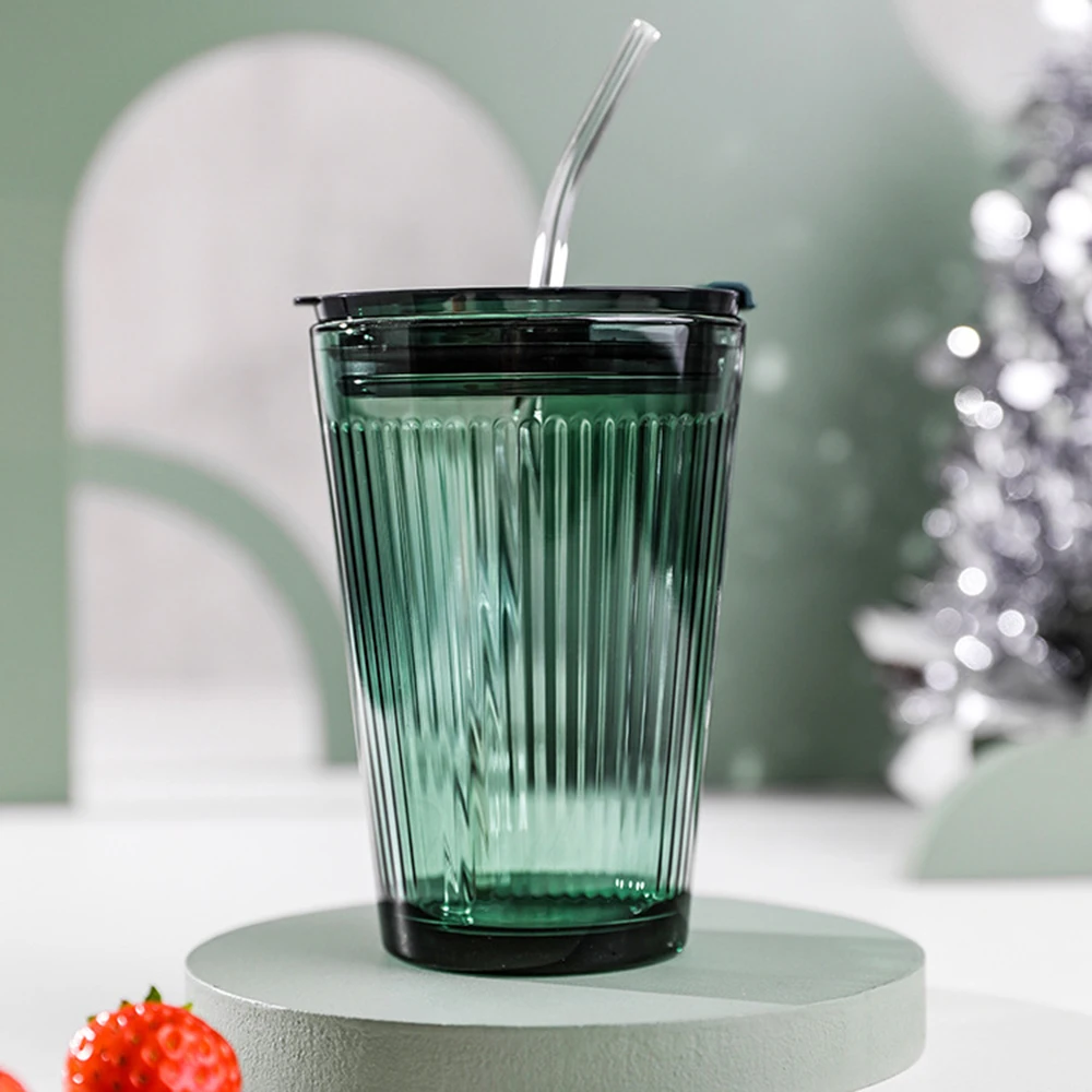 

450ML Glass Espresso Coffee Cup with Straw Lid Milk Tea Mug Thermal Insulation Cover Reusable Juice Cup Office Drinkware