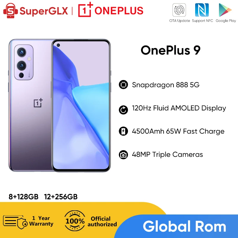 Global Rom OnePlus 9 5G Smartphone Snapdragon 888 Android 11 6.55'' 4500 mAh 120Hz Fluid AMOLED NFC Oneplus9 Mobile Phone