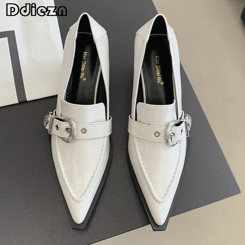

Autumn Casual Elegant Ladies Sandals Metal Rubber Women Shoes Slip On Heels Pumps Fashion Pointed Toe Office 2023 Female Shoes